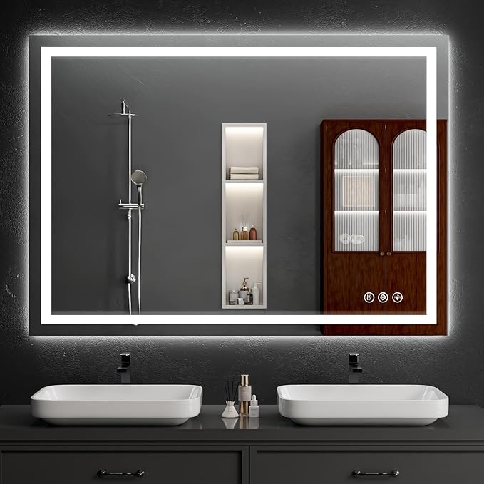 LED Bathroom Mirrors 40"x48" Bathroom Mirror with Lights for Wall, Backlit + Front Lit, 3 Colors, Anti-Fog, Dimmable Brightness for Vanity,Bathroom, Entryway, Living Room