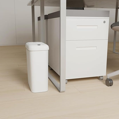 EKO Automatic Bathroom Trash Can with Lid, 2.6 Gallon Slim Touchless Garbage Can, Waterproof Motion Sensor Trash Bin for Bathroom, Office, Kitchen, White