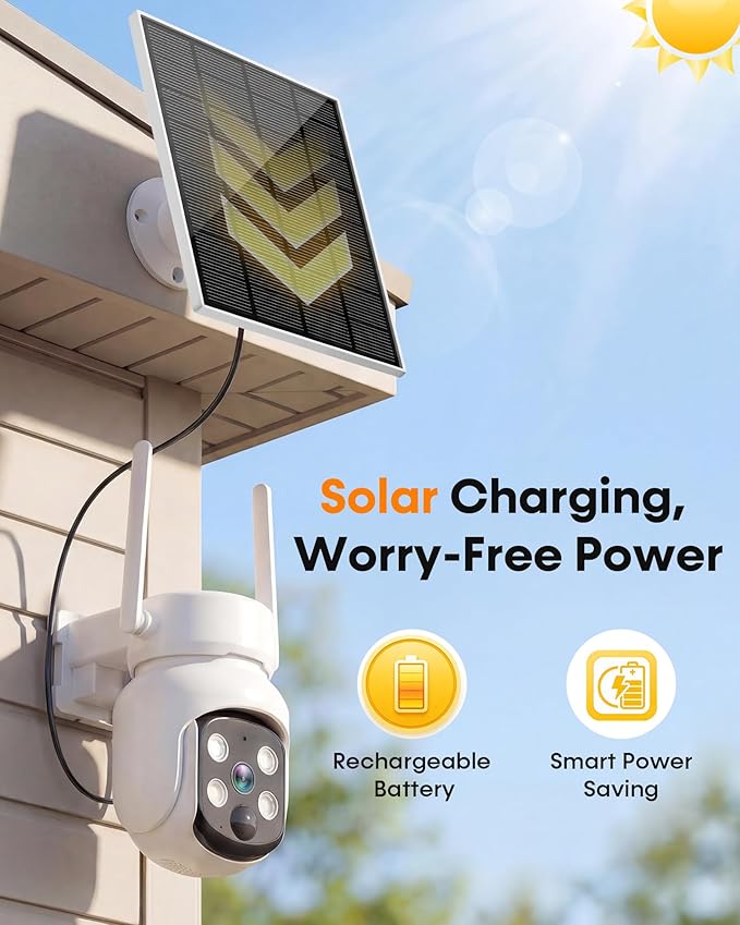 Security Cameras Wireless Outdoor: Solar Powered Auto Tracking with 10'' Monitor 4 Cam-Kit for Homeowners - Remote APP Access 360° Pan 2K Color Night Vision for Front Door, Porch, Backyard