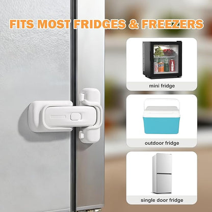 CLYMENE Child Proof Fridge Lock, Auto-Locking Refrigerator Door Latch with One-Hand Operation | No Keys or Straps | Keeps Freezer Secure from Kids & Pets – White