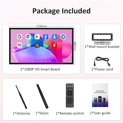 49" Smart Board, Electronic Interactive Smartboard for Classroom, Screen Mirroring, 8+64GB, Android iOS 14.0, Digital Whiteboard for Presention Annotation Live Streaming(Wall Mount Included)
