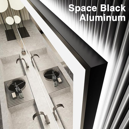 40x24 LED Bathroom Mirror - Black Aluminum Framed, Front and Backlit, Anti-Fog, Stepless Dimmable Lighted, 3 Colors Smart Vanity Mirror (Horizontal/Vertical)