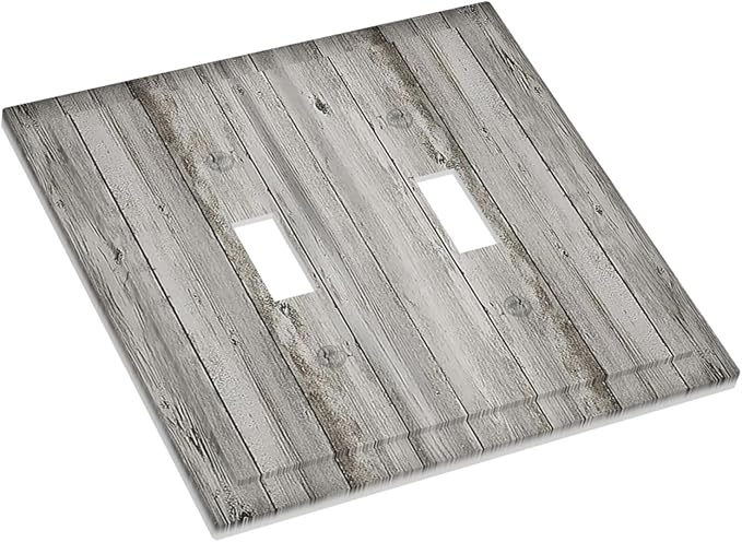 Decorative Switch Plates Farmhouse Rustic Grey Barn Door Wood 2 Gang Double Toggle Outlet Light Switch Cover Wall Plate Electrical Faceplate for Bedroom Cabin Decor