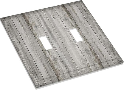 Decorative Switch Plates Farmhouse Rustic Grey Barn Door Wood 2 Gang Double Toggle Outlet Light Switch Cover Wall Plate Electrical Faceplate for Bedroom Cabin Decor