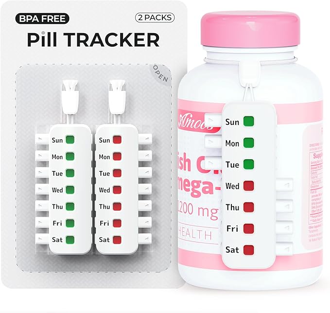 Pill Reminder for Easy Tracking Without Refills, Reusable Pill Tracker for Vairous Bottles, Arthritis-Friendly & Anti-Slide Medication Tracker, Compact Medicine Reminder for Pet Meds, White, 2-Pack