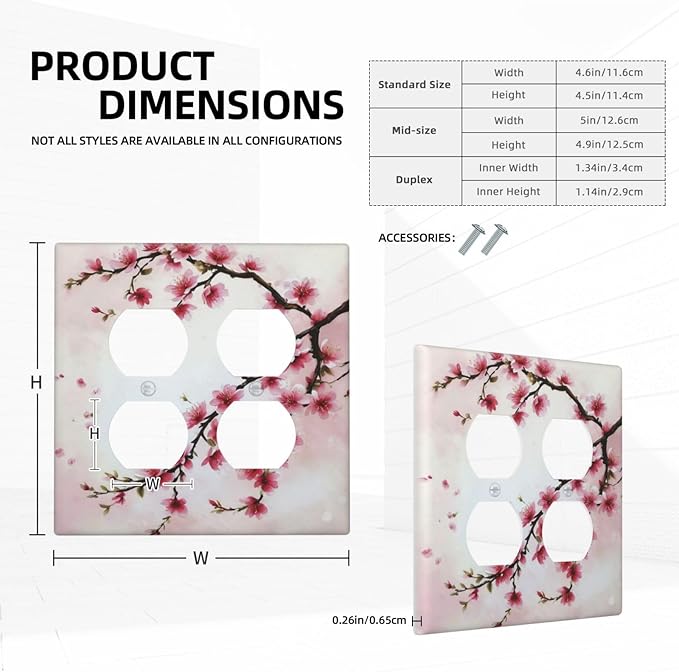 Decorative Outlet Covers Rustic Branch with Pink Flowers Plum Blossom 2 Gang Wall Plate Double Duplex Light Switch Cover Switch Plate Covers Faceplate for Bedroom Home Decor