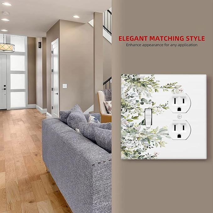 Decorative Outlet Covers Rustic Eucalyptus Leaves Green Leaf 2 Gang Wall Plate Single Toggle Duplex Light Switch Cover Switch Plate Covers for Country Bedroom Home Decor