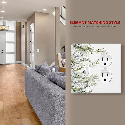 Decorative Outlet Covers Rustic Eucalyptus Leaves Green Leaf 2 Gang Wall Plate Single Toggle Duplex Light Switch Cover Switch Plate Covers for Country Bedroom Home Decor