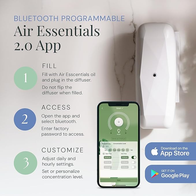 Air Esscentials Diamond Smart Scent Air Machine & Fresh Fur-Ever Aroma Oil, Waterless Fragrance Oil Diffuser with Bluetooth App Control, Fresh Cut Pine & Fir, Refreshing Winter Forest Scent, 100mL