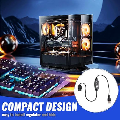 USB Fan Speed Controller, 3 Voltage Settings 5V/7V/9V with LED, 50cm Cable Length, Touch Switch Cycle Control, Black PVC Box, DIY Cooling/Desktop Fan Modification