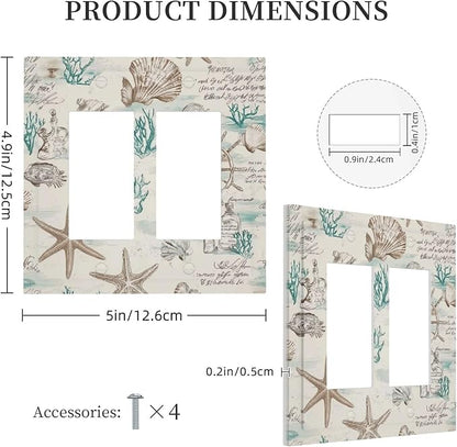 Mid Century Seashells Starfish Compass Decorative Outlet Covers 2 Gang Double Gfci Rocker Electrical Wall Panels Light Switch Cover Plate For Nursery Kids Room Decor