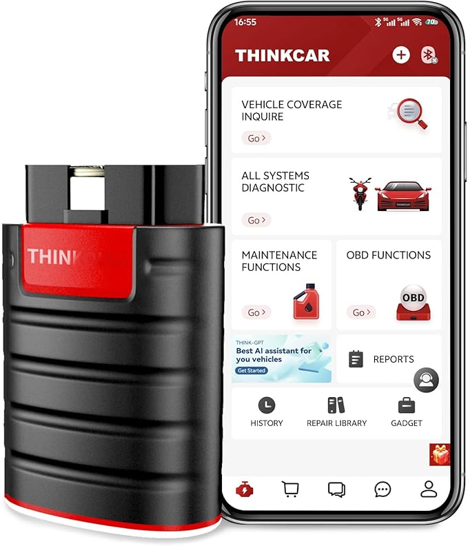 Thinkdiag OBD2 Scanner Bluetooth Full System Bidirectional Diagnostic Scan Tool OE Level Code Reader with 15+ Reset Service FCA AutoAuth All Software 1 Year Update Fits for iOS & Android