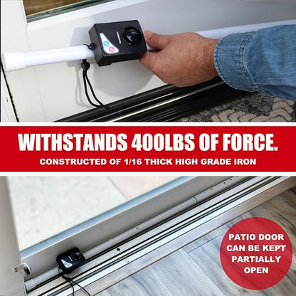 Securityman Door Security Bar with Alarm (Detachable) - 120dB Siren Door Stopper Alarm - Adjustable Jammer & Patio Bar - Strong, Withstands 400lbs - Home Protection