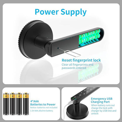 Fingerprint Door Lock with Keypads, Handle, Passwords, Fingerprint Door Knob Keyless Entry Door Lock for Home/Office/Bedroom/Apartment Black
