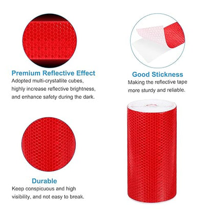 PATIKIL 6 Inch x 33 ft Reflective Tape, 1 Roll Waterproof Self Adhesive High Visibility Caution Warning Safety Tape Reflector with Scraper for Trucks Trailers Cars, Red