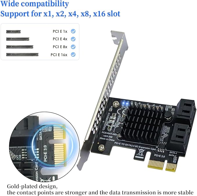 4-Port PCIe SATA III 6Gbps Expansion Card, PCIe x1 to 4 Port SATA 3.0 Controller Card - ASM1064 Chip, with Low Profile Bracket for Windows Linux Mac