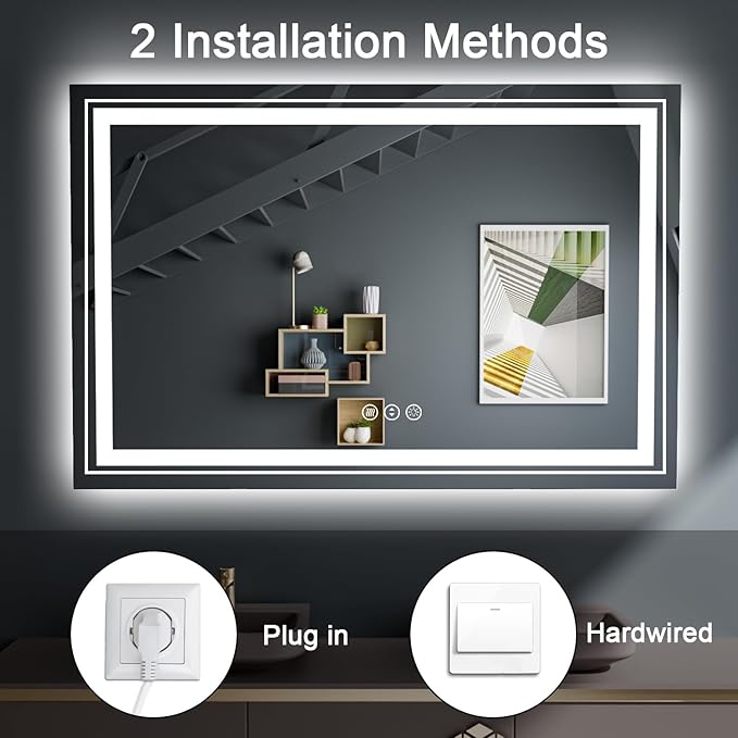 LED Bathroom Mirror, 77"x36" with Front and Backlit, Anti-Fog, Large Bathroom Vanity Mirror for Wall, Memory Function, Stepless Dimmable, Tempered Glass (Horizontal/Vertical)