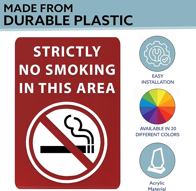 Strictly No Smoking In This Area Sign - ADA Compliant Digitally Printed Text Wall Sign - Smoke-Free Area Signs for Offices, Businesses, Hotels & Restaurants - Aluminum 7” x 5”