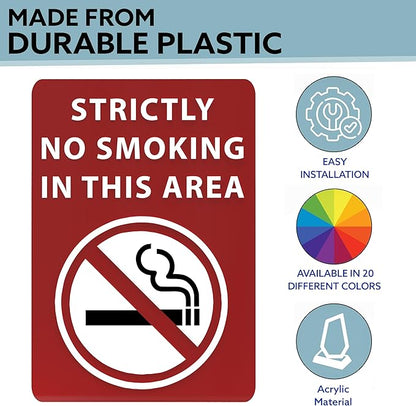 Strictly No Smoking In This Area Sign - ADA Compliant Digitally Printed Text Wall Sign - Smoke-Free Area Signs for Offices, Businesses, Hotels & Restaurants - Aluminum 7” x 5”