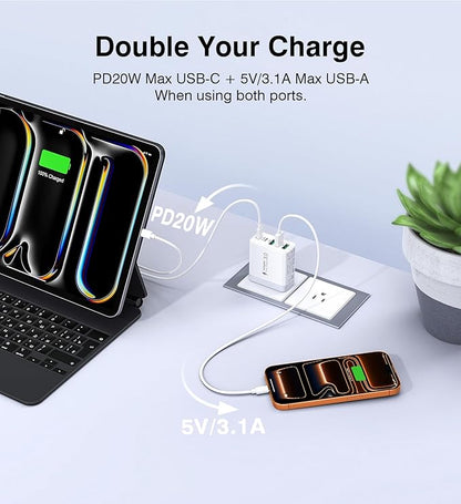[2-Pack] USB C Wall Charger, 60W Fast USB C Charger Block, 5-Port PD Power Adapter + QC Wall Plug Multiport Type C Charging Block Cube Compatible with iPhone 17 16 15 14 13 12 Pro Max XR XS, Tablets