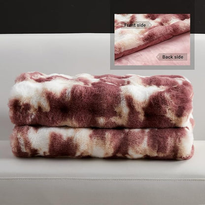SAPHREAS Faux Fur Throw Blanket for Couch, Fluffy Fuzzy Bubble Blanket for Sofa Bed Living Room, Decor Soft Cozy Gifts for Women Men, 60x80” Tie Dye Burgundy