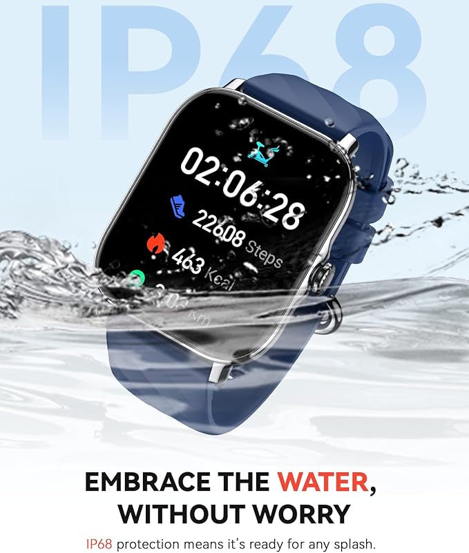 Smart Watches Fitness Tracker for Men Women with Step Counter, Sleep / Calorie Monitor, Pedometer, IP68 Waterproof, 120+ Sports for iPhone Android, 1.91”HD Touchscreen Smartwatch (Casual, Blue, 1.91)