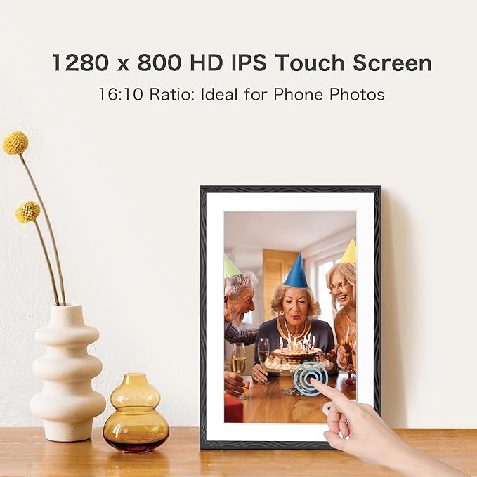 Digital Picture Frame, 10.1'' Frameo Digital Frame Wifi, 1280*800 HD Touch Screen, 32GB Memory, Wall Mountable Digital Photo Frame, Auto-Rotate, Share Instantly, Wedding, Birthday Gifts for Women, Mom