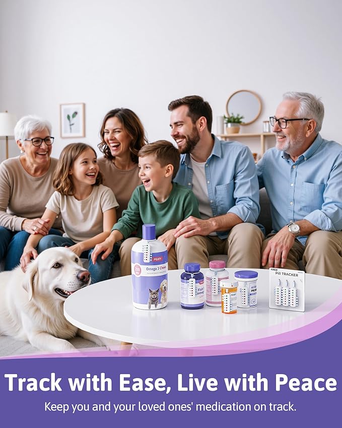 FEATY Pill Reminder for Meds Bottles, Arthritis-Friendly Pill Tracker with Anti-Slide Design, Reusable Medication Tracker for Pet Meds Without Filling, Compact Medication Reminder, 3 Packs