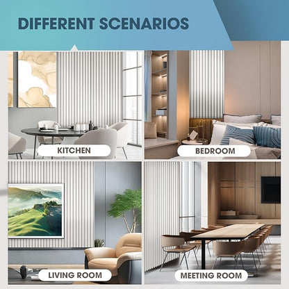 OUZUGIE WPC Acoustic Slat Wall Paneling, 8-Pack 114 x 6 Inches 3D Wall Panels for Interior Wall Decor,Living Room,TV Background,Study Room,Office Spaces,Bedroom,Low Grille (Metallic Silver)