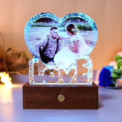FANF&YKPY Personalized Crystal Custom Color Pictures - Heart-shaped Crystal Photo Frame, Birthdays, gift for her, Wedding Gifts, for Girlfriends, Husbands,Wife,Friends,Parents