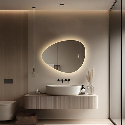 LED Light Bathroom Mirror 24x32, Stepless Dimmable Irregular LED Mirror with 3 Colors, Anti-Fog, Memory, Al-Alloy Lampshade, Frameless Makeup Mirror for Bathroom (Horizontal/Vertical)