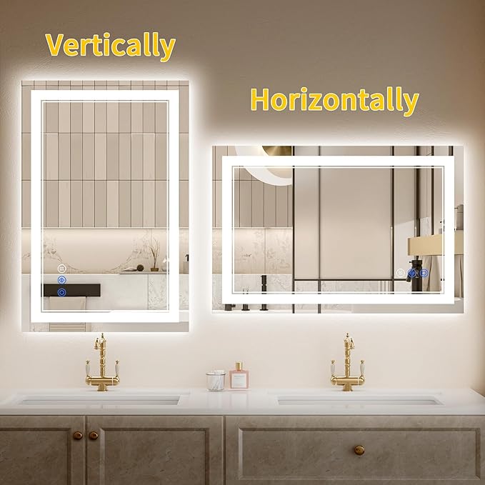 28X32 LED Bathroom Mirror with Lights, Anti-Fog, Backlit + Front Lit, Dimmable, Led Vanity Mirror for Wall, Lighted Bathroom Mirror, 3 Colors, Shatter-Proof Tempered Glass