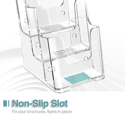 Brochure Holder 4x9 Inch 3 Tier Acrylic Literature Holders Clear Plastic Flyer Display Stand Countertop Use or Wall Mount Pamphlet Holder Organizer for Office, Lobby, Hotel, Trade Show, 2 Pack