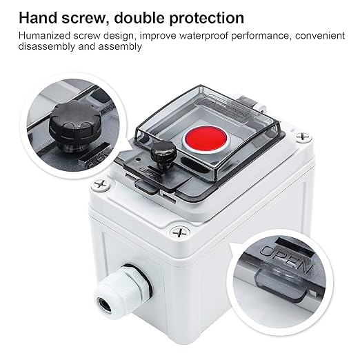 IP67 Button Switch Outdoor Waterproof Box Red Emergency Button with Protective Cover Anti-misoperation Switch(AC/DC 6A-110V/3A-240V/2.5A-380V)