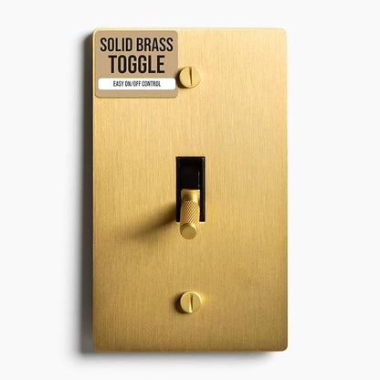 1-Gang Satin Solid Brass Plated Toggle Switch, 15A 120V AC Wall Mount, 3-Way Compatible Vintage Style Single Pole with Faceplate & Switch Module