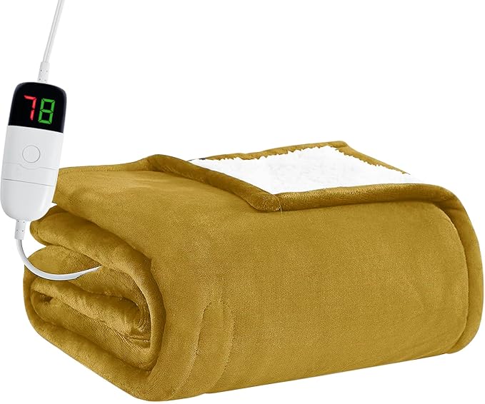 BOMOVA Heated Electric Blanket Twin Size- 62" x 84" Heating Blanket with 10 Heating Levels & 8 Hours Auto Off, Warm Flannel Blanket, Christmas Birthday Gifts for Women