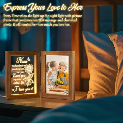Nana Gifts Christmas Grandma Gifts from Grandkids Granddaughter Grandson, Night Light with Grandma Picture Frame for 5x7 Photo, Personalized Gift for Grandmother Gigi Granny Mimi Nana Birthday Gift
