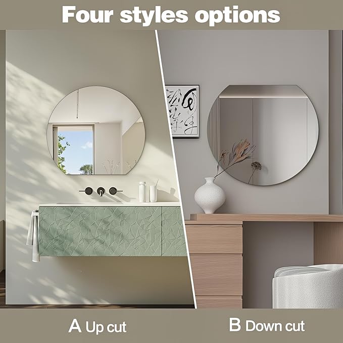 Half Moon Bathroom Mirror 32", Modern Frameless Wall Mirror, Hanging Decorative Vanity Mirror, Minimalist Explosion Proof Semi Circle Mirror for Living Room Bedroom Entryway, Down Cut