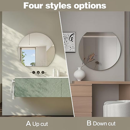 Half Moon Bathroom Mirror 32", Modern Frameless Wall Mirror, Hanging Decorative Vanity Mirror, Minimalist Explosion Proof Semi Circle Mirror for Living Room Bedroom Entryway, Down Cut