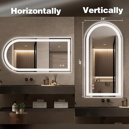 Niccy Arched LED Mirror for Bathroom, 48x24 Vanity Mirror with Light Frameless Bathroom Mirror, Smart Lighted Frontlit Mirrors with Memory Function for Bathroom Bedroom Beauty Hair Salon