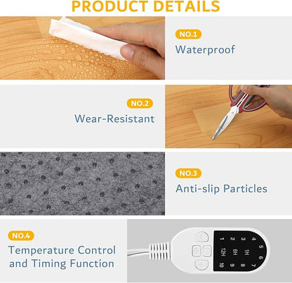PVC 110V Heated Floor Mat Heater for Foot Warmer Under Desk 31.5 x 20 Inch Carbon Crystal Wood Stripe Electric Heating Carpet Pad Energy Saving Indoor Heated Rug for Home Office House Brown
