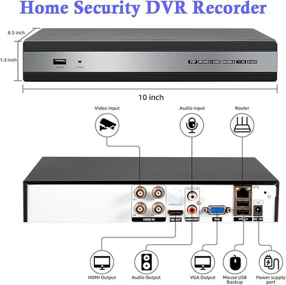 Security Camera System, 4 Channel 6 in 1 DVR for Security Camera/AHD/TVI/CVI/CVBS/IP Surveillance, with 500GB Hard Drive, Max to 14TB