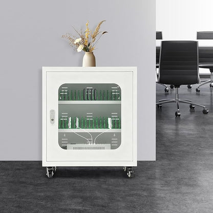 40-Port Mobile Phone Charging Station Cart - Heavy Duty Charging Cabinet for Schools & Offices, 400W Rechargeable Cellphone Locker Storage Lockable Tempered Glass Door & Wheels (White)