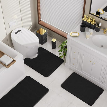 Bathroom Sets with Shower Curtain and Rugs, 27PC Bathroom Accessory Set, Black Bathroom Set, Black and Gold Bathroom Accessories Set with Trash Can, Toilet Brush and Soap Dispensers