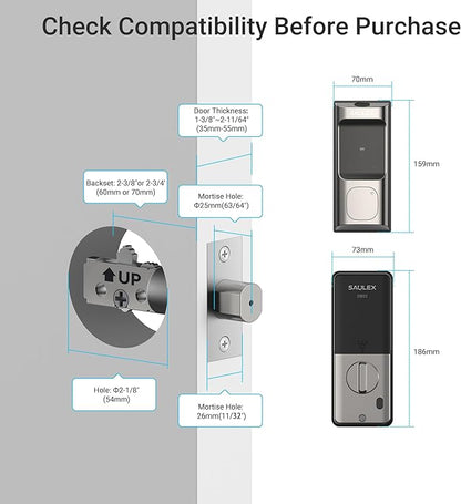 Saulex DB02 Smart Lock, Built-in Wi-Fi,5-in-1 Keyless Entry Front Door Lock, Keypad Deadbolts with App Control, Easy Installation,Auto-Unlock.