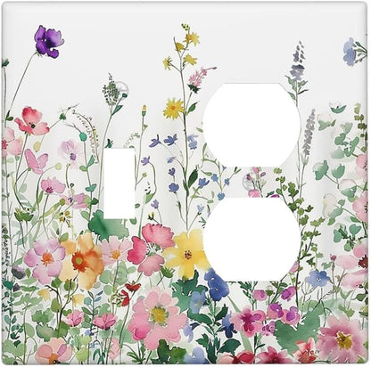 Wallplates Boho Colorful Flowers Plant Rustic Wildflower 1 Toggle 1 Duplex Switch Plate Electrical GFCI Faceplate Decorative Light Switch Covers for Bed Room Bathroom Decor