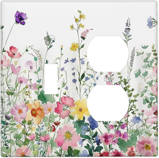 Wallplates Boho Colorful Flowers Plant Rustic Wildflower 1 Toggle 1 Duplex Switch Plate Electrical GFCI Faceplate Decorative Light Switch Covers for Bed Room Bathroom Decor