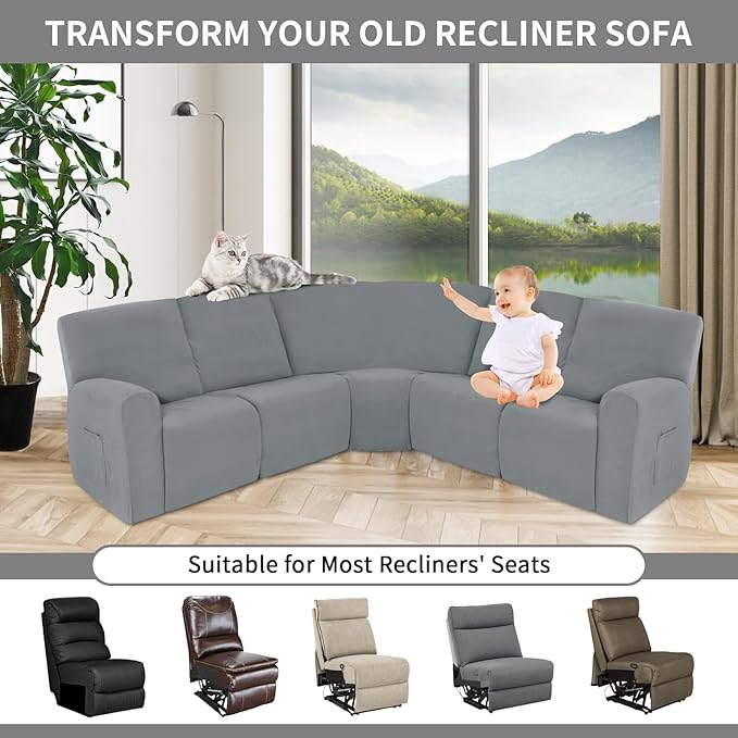 Easy-Going 100% Waterproof Recliner Cover Additional Seat Cover for Reclining Couch, Stretch Sofa Covers Washable Furniture Protector for Kids & Pets, 1 Seat, Light Gray