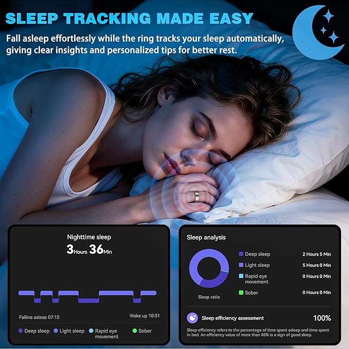 Smart Ring Fitness Tracker for Women - Health Heart Rate Ring with Sleep Monitoring, SpO2 Tracking, No Subscription Fee, Family Care (Silver 9)