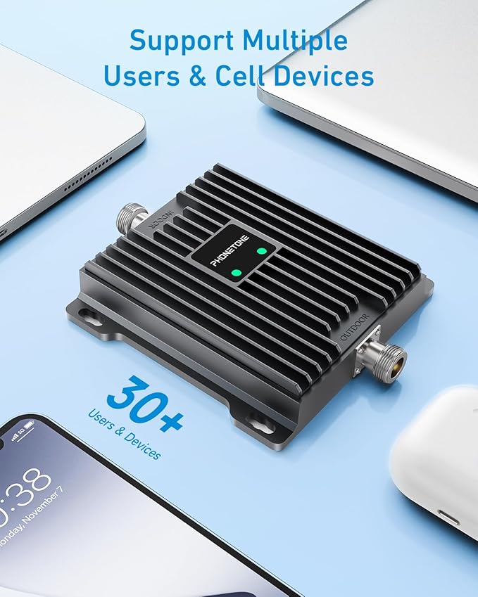 Cell Phone Signal Booster for Verizon and AT&T | Up to 4,500 Sq Ft | Boost 4G LTE 5G Signal on Band 12/13/17 | 65dB Dual Band Cellular Repeater with High Gain Antennas | FCC Approved